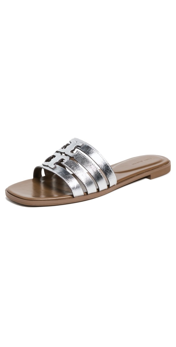 Tory Burch Ines Cage Slides Silver / Wild Mushroom