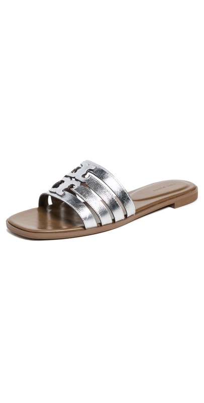 Tory Burch Ines Cage Slides Silver / Wild Mushroom
