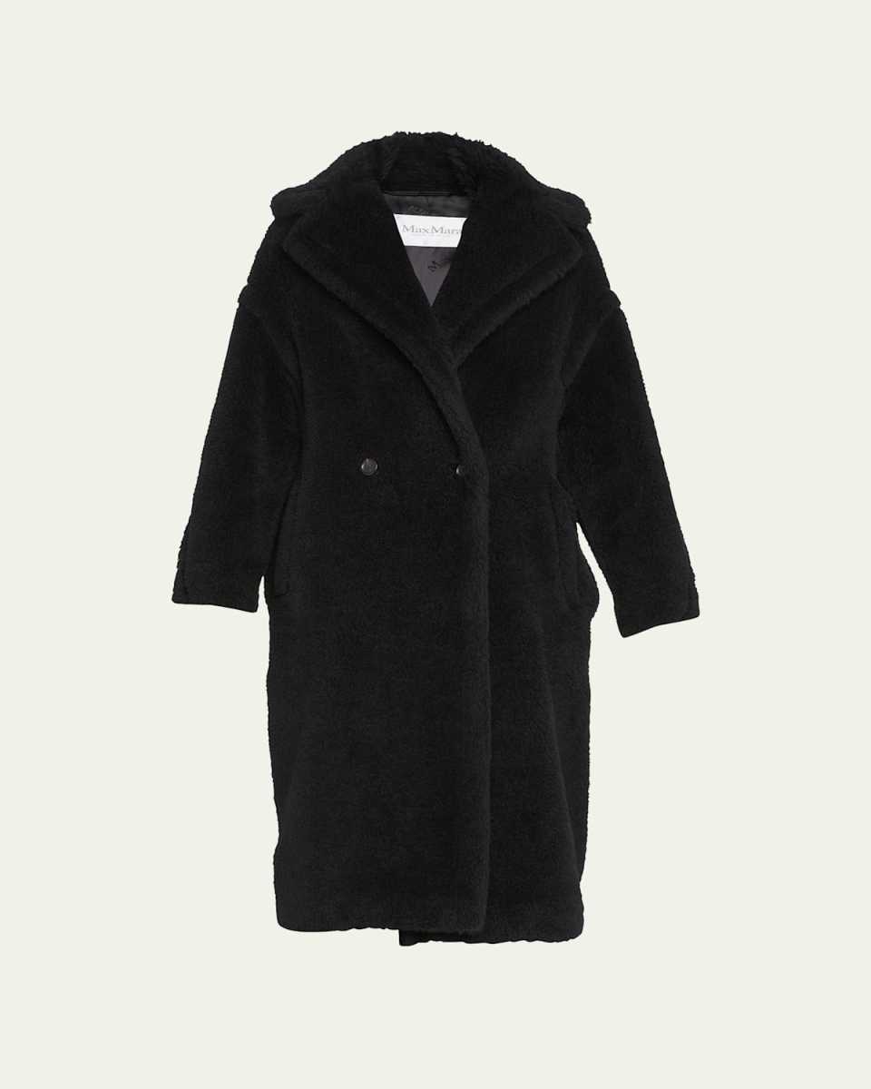 Alpaca-Silk Teddy Knit Coat, Black