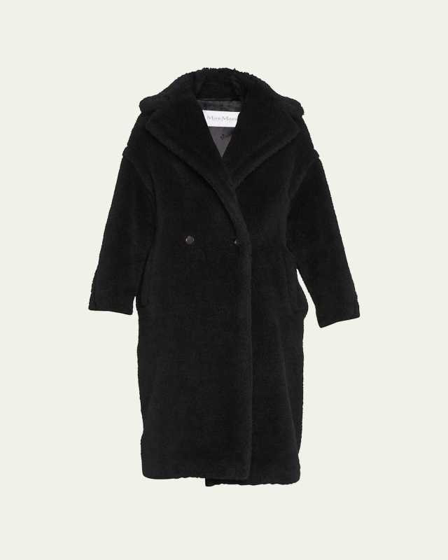 Alpaca-Silk Teddy Knit Coat, Black