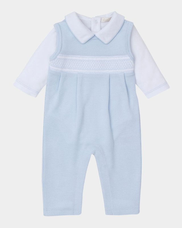 Boy's Punto Ingles Hand Smocked Overall Set, Size 3M-9