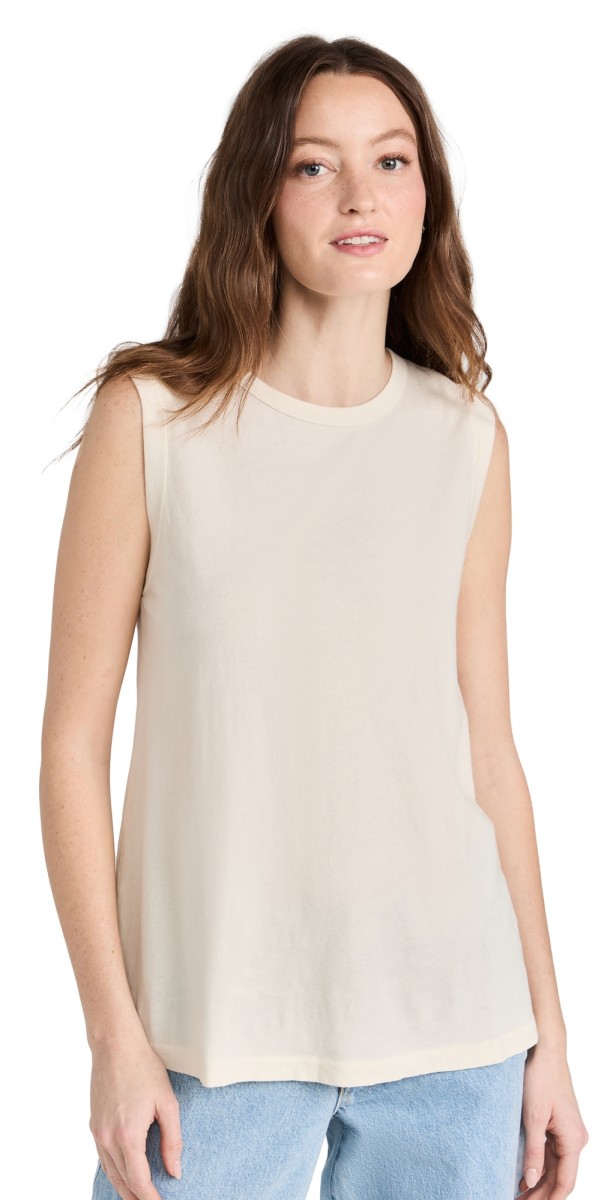 THE GREAT. The Sleeveless Crew Tank Washed White