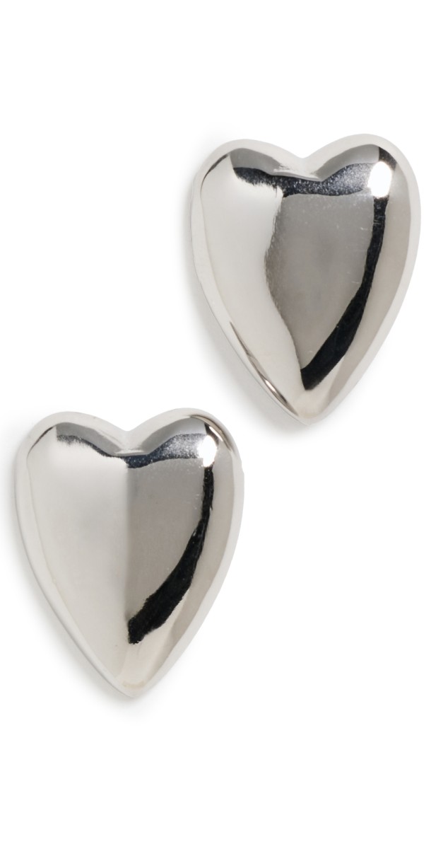 By Adina Eden Solid Puffy Heart Stud Earrings Gold
