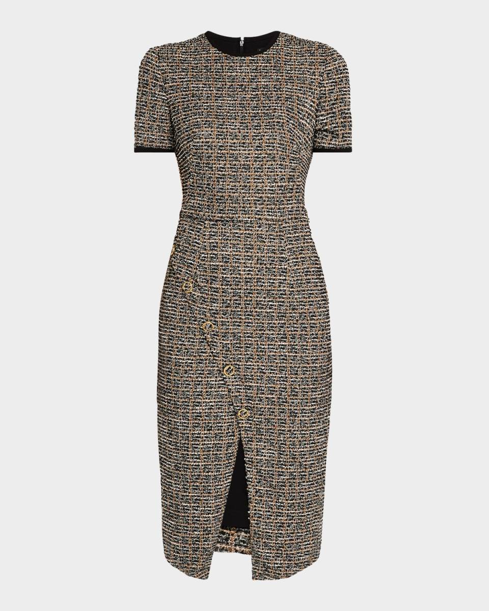Henderson Front-Slit Tweed Midi Sheath Dress