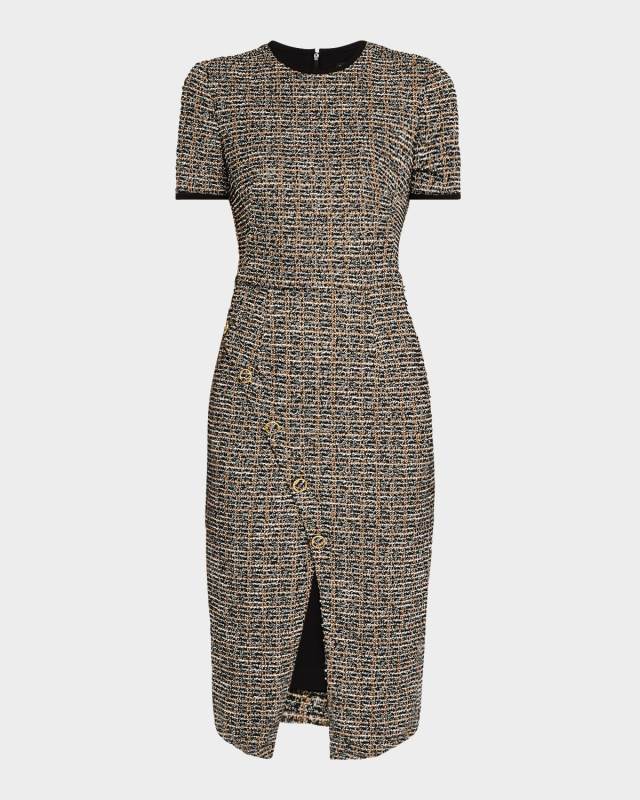 Henderson Front-Slit Tweed Midi Sheath Dress