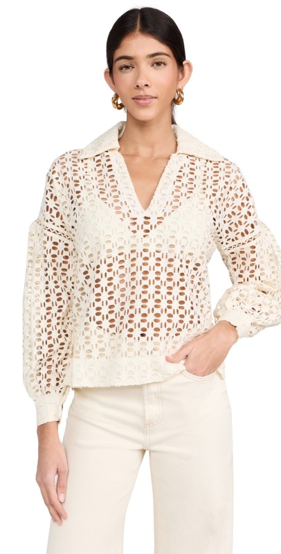 Alix of Bohemia Dylan Clover Eyelet Top Pearl