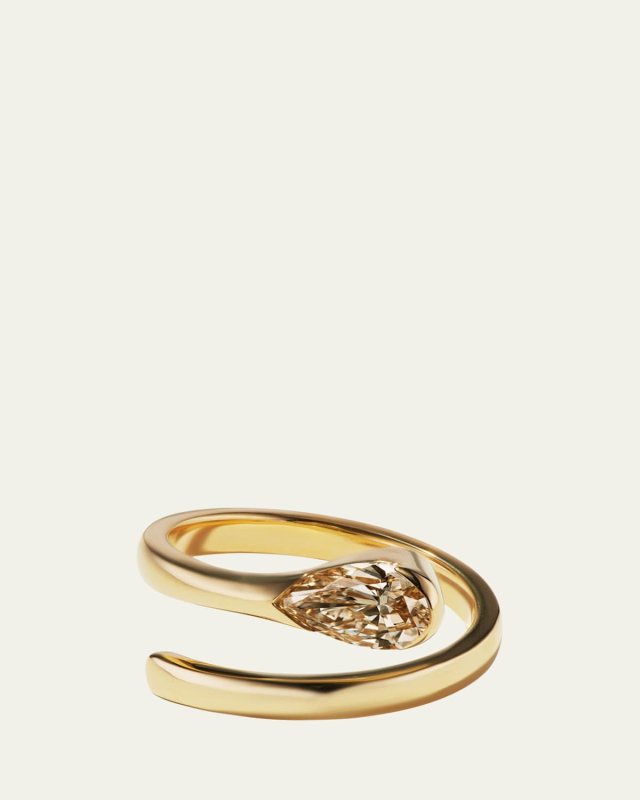 18K Yellow Gold Natural Fancy Light Brown Pear Diamond Nyoka Ring, Size