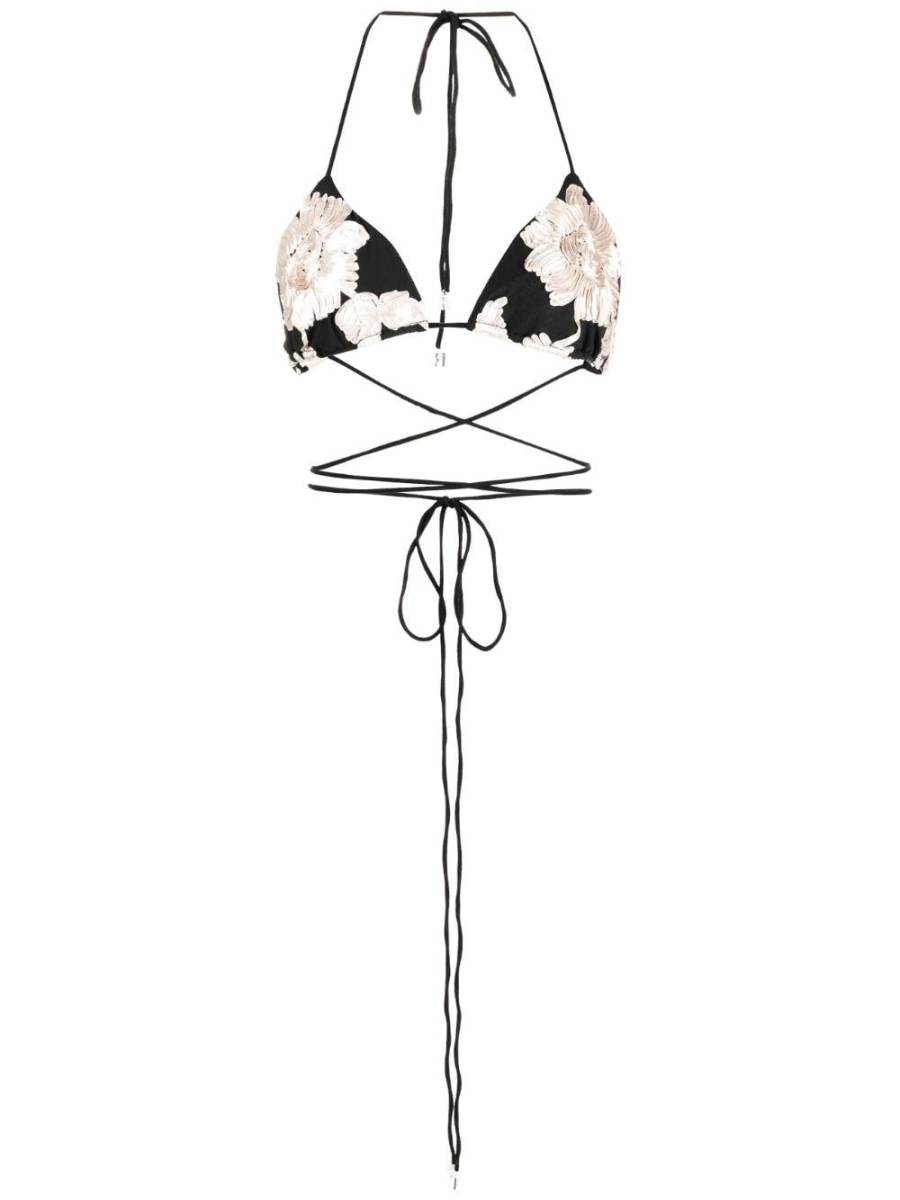 floral-embroidered halterneck bra top