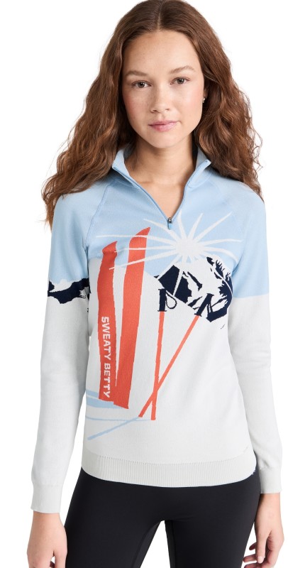 Sweaty Betty Graphic Novelty Base Layer Top Whiteki Mountain Jacquard