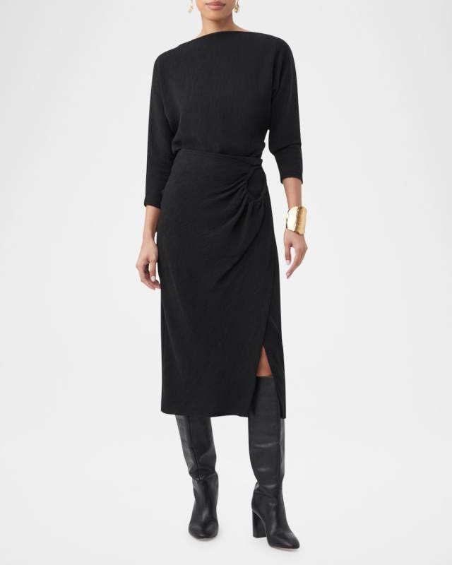 Abiba Gathered Faux-Wrap Midi Skirt