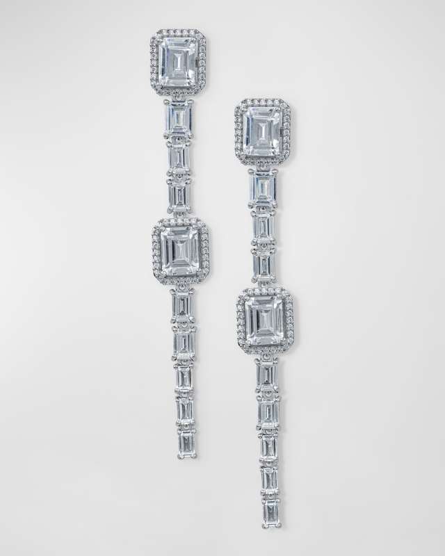Emerald-Cut Pave Cubic Zirconia Dramatic Swing Earrings