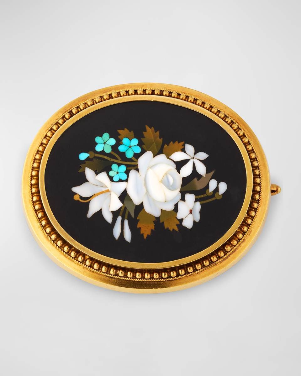 Estate Victorian 18K Gold Pietra Dura Brooch
