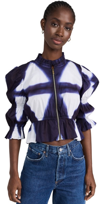 Busayo Peplum Top Indigo and White