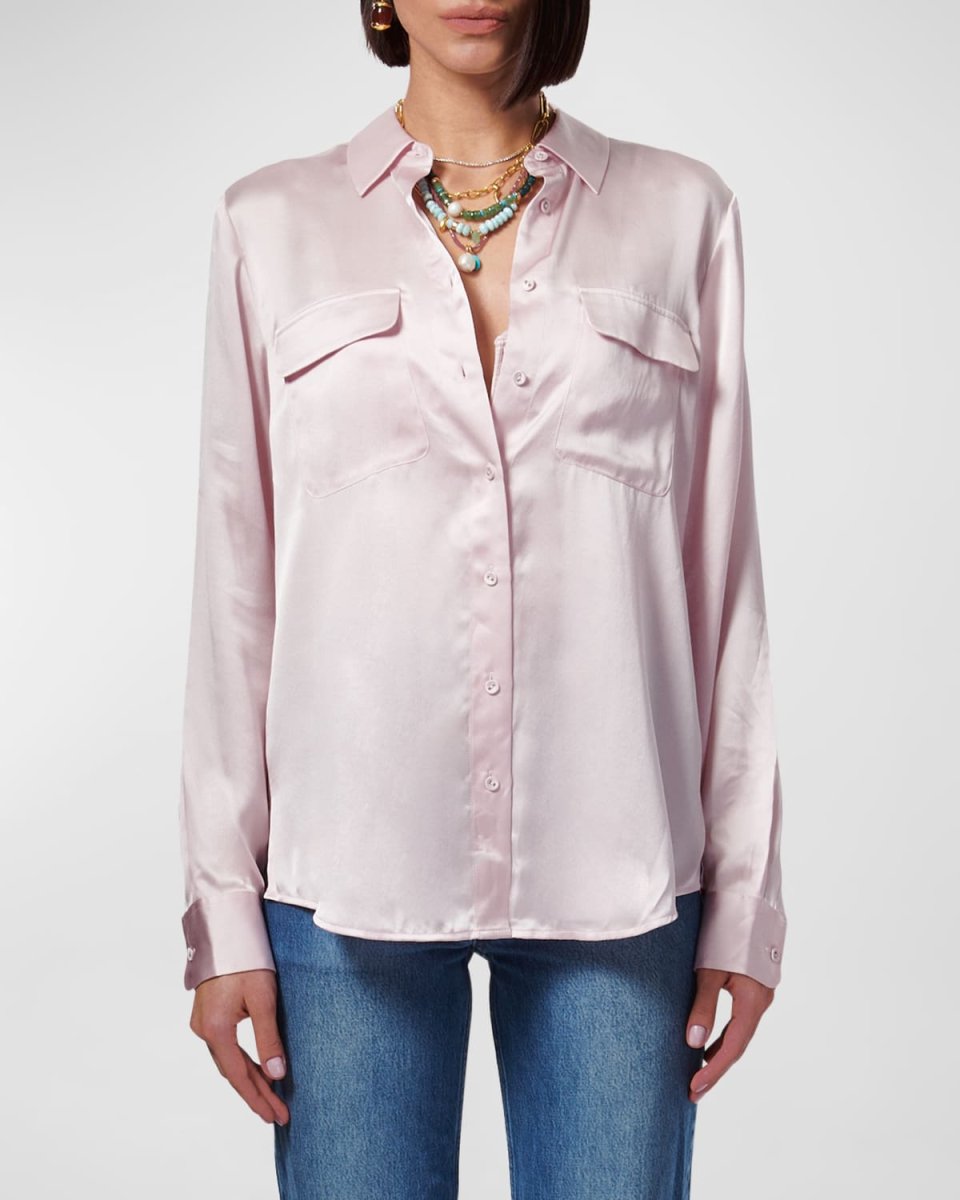 Rachelle Silk Charmeuse Button-Front Shirt