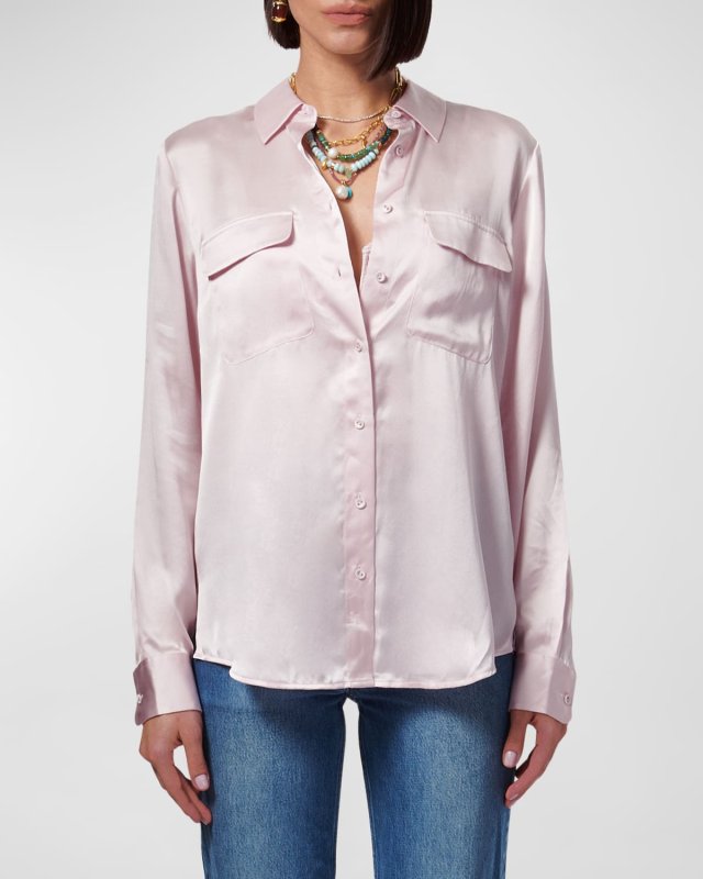Rachelle Silk Charmeuse Button-Front Shirt