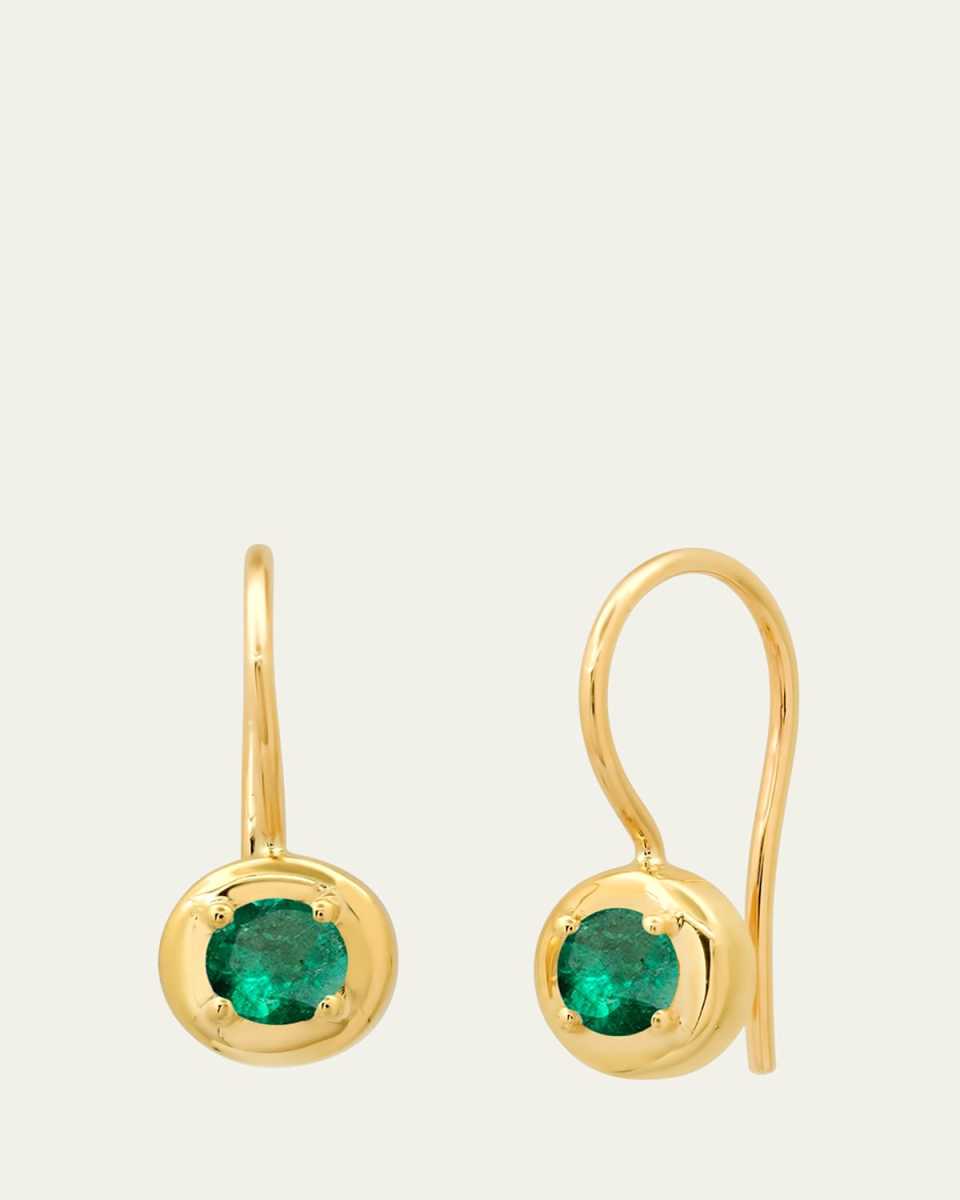 14K Yellow Gold Round Emerald Cloud Drop Earrings