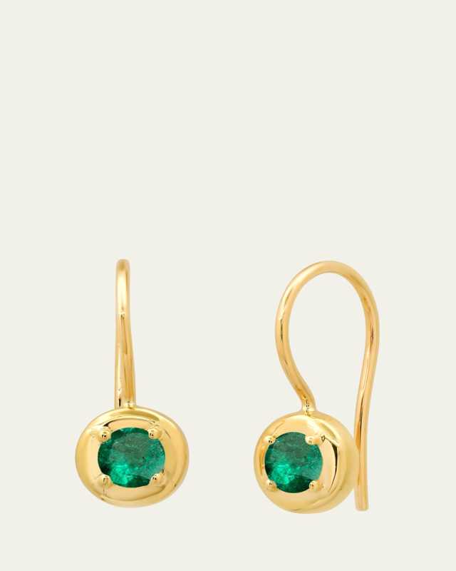 14K Yellow Gold Round Emerald Cloud Drop Earrings