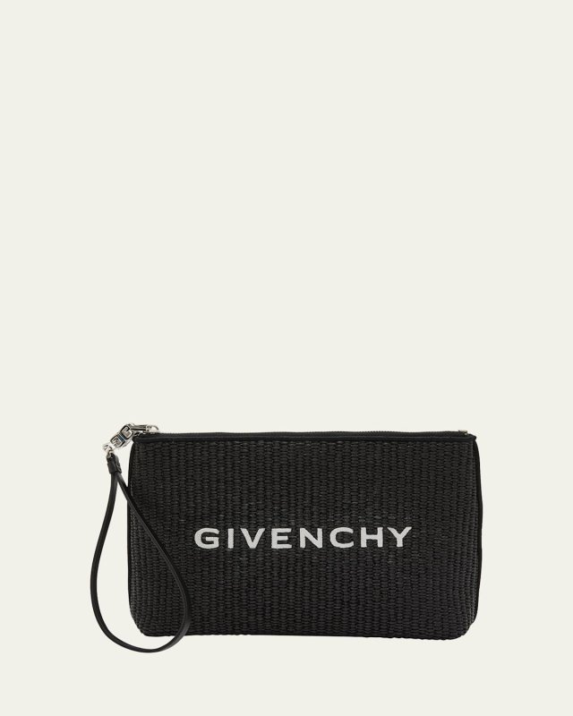 Travel Zip Top Pouch in Raffia with Wristlet