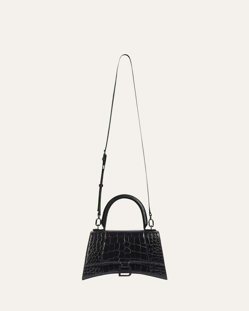 Hourglass XS Crocodile-Embossed Top Handle Bag