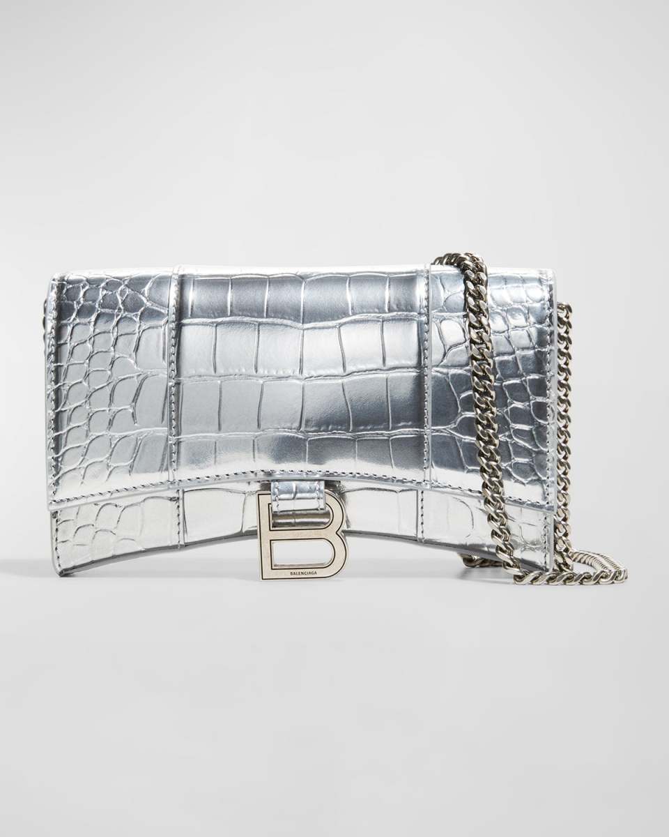 Hourglass Metallic Moc-Croc Chain Wallet