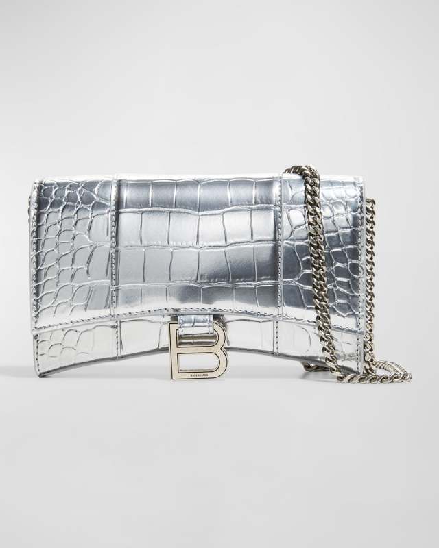 Hourglass Metallic Moc-Croc Chain Wallet