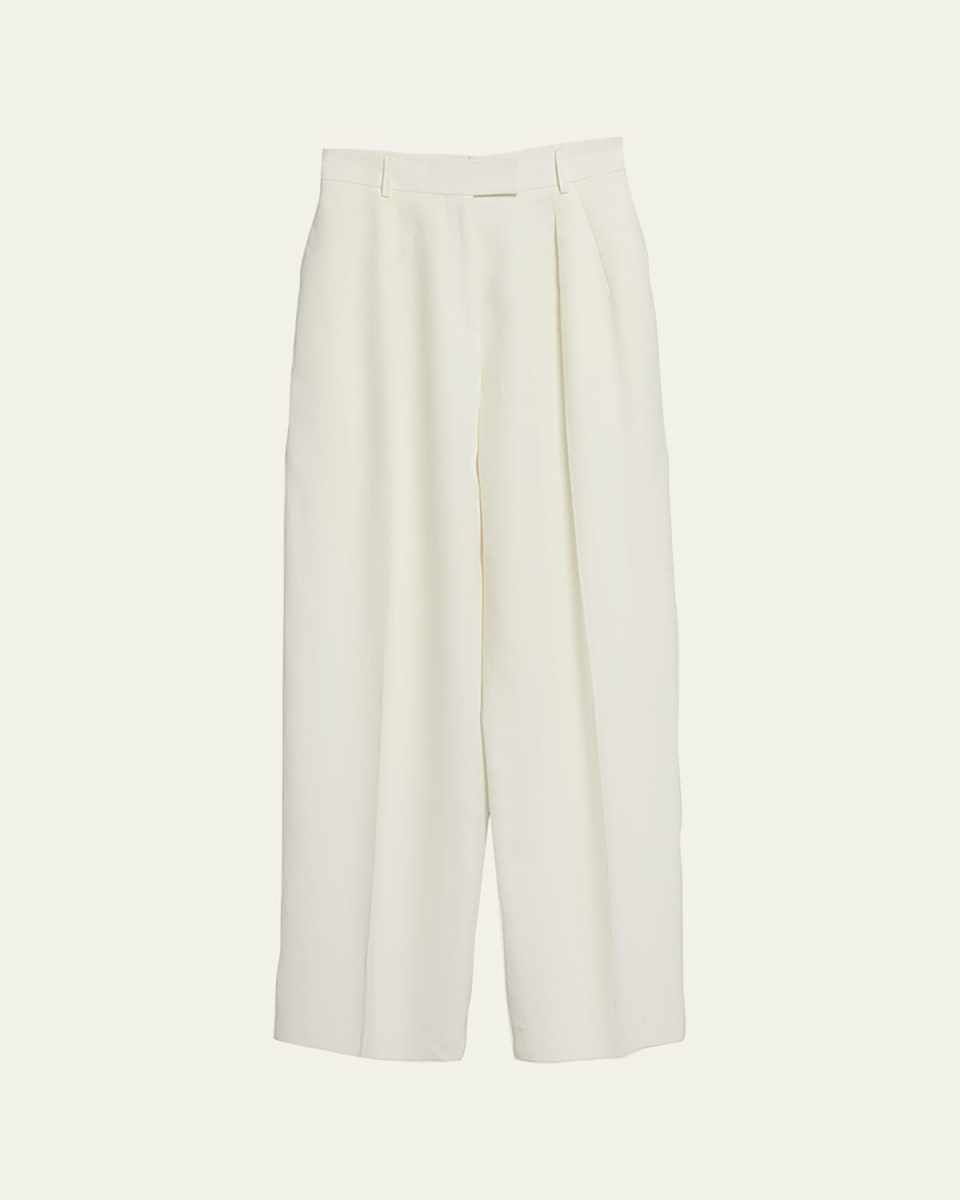 Antone Pintuck Wide-Leg Linen Pants, White