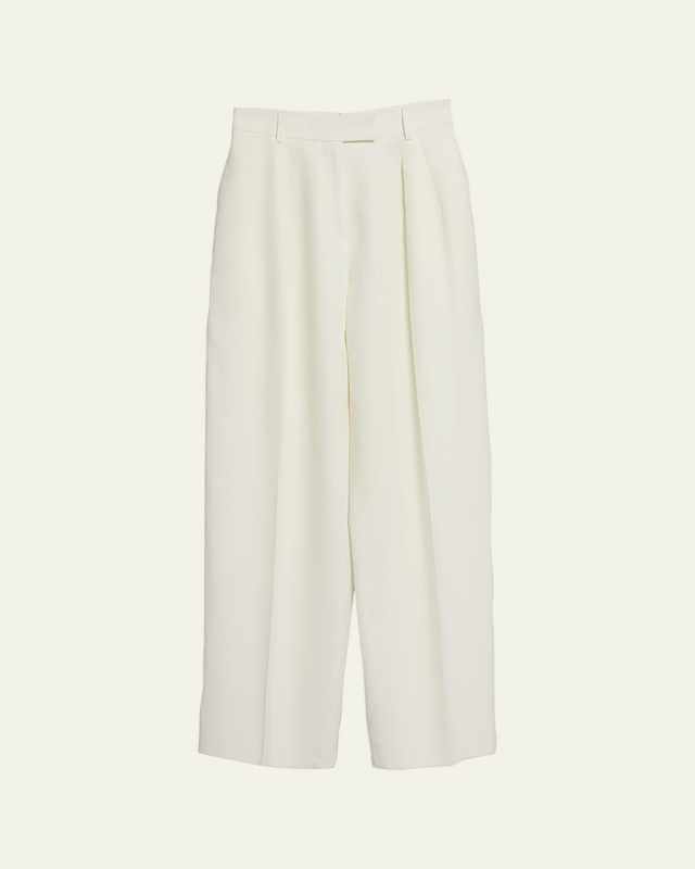 Antone Pintuck Wide-Leg Linen Pants, White
