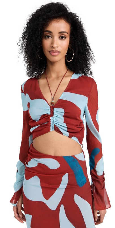 SIR. Frankie Gathered Sleeve Top Ruby Reflection