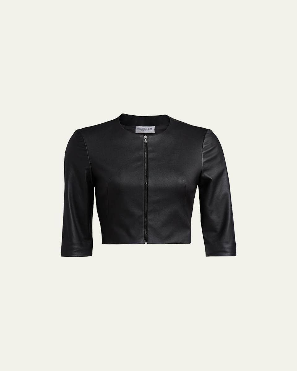 Stretch Leather Zip-Front Cardigan
