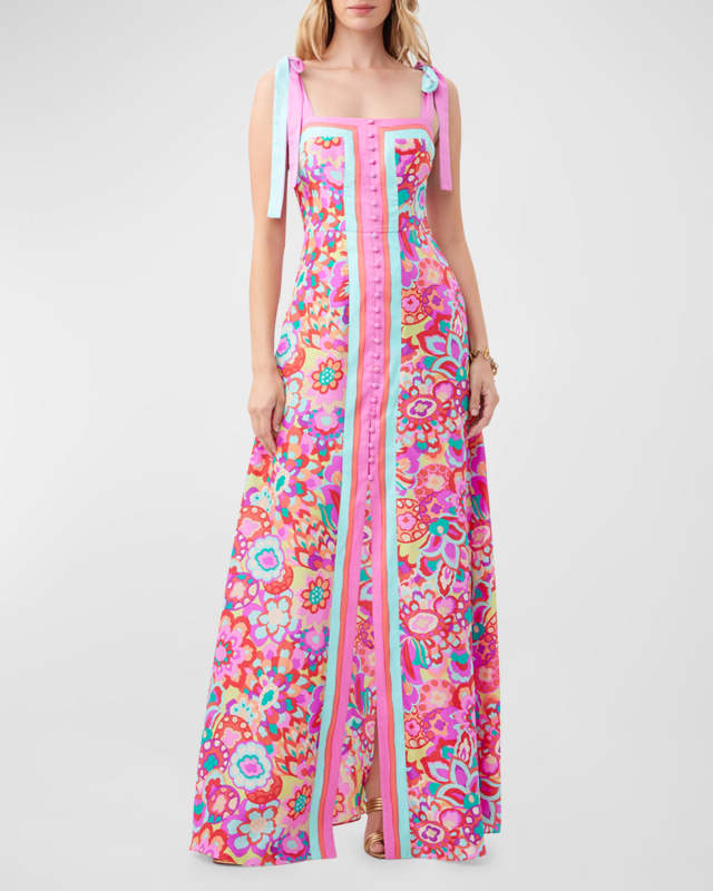 Cami Floral-Print Button-Front Maxi Dress