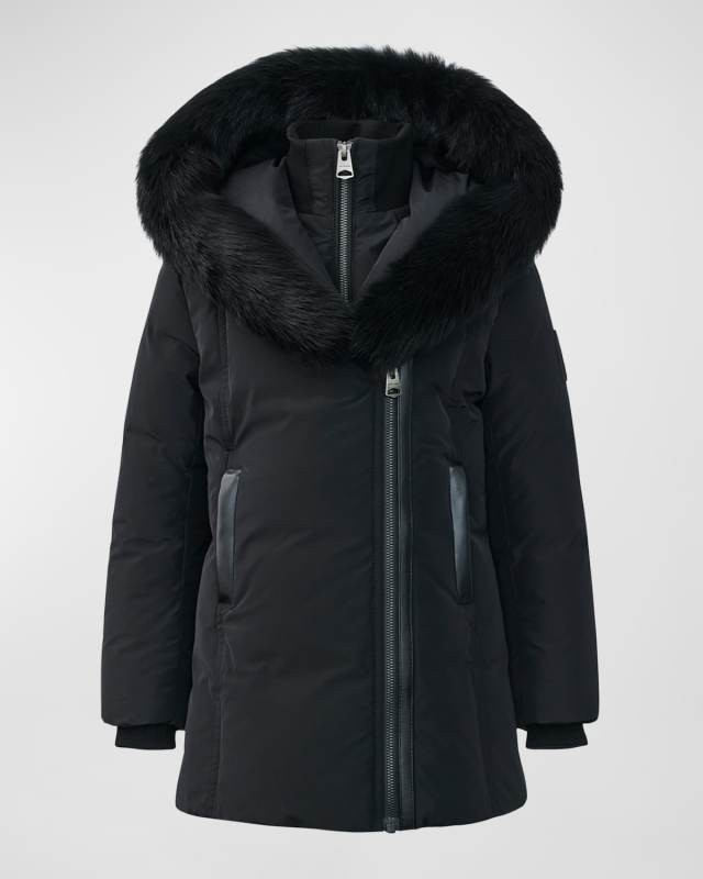 Girl's Recycled Down Coat W/ Signature Mackage Collar, Size 8-14