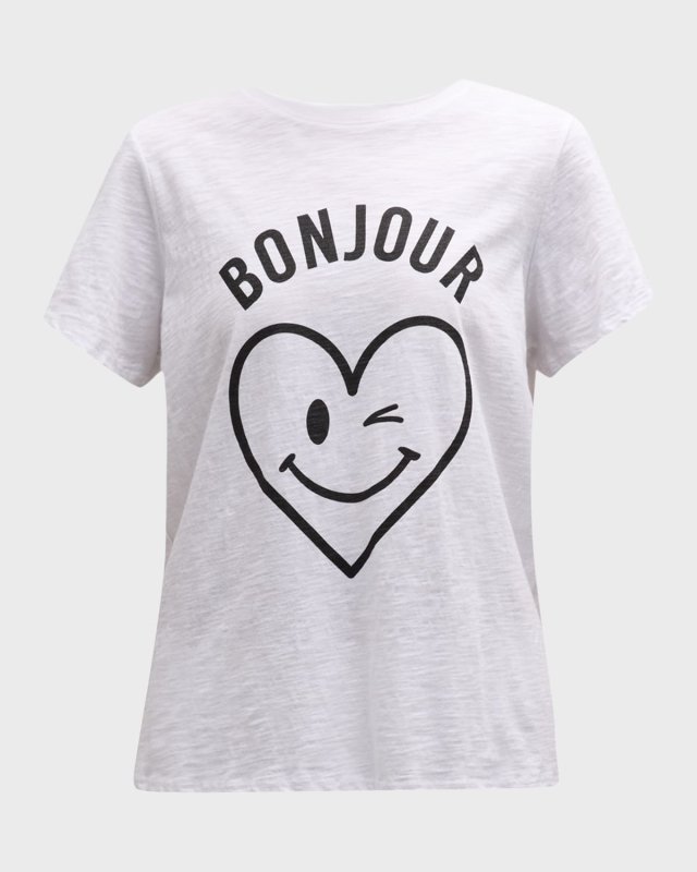 Bonjour Smiling Heart Short-Sleeve Cotton T-Shirt
