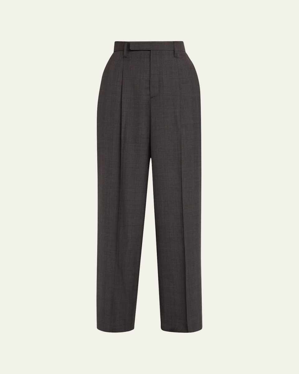 Pleated Wide Leg Wool Trousers