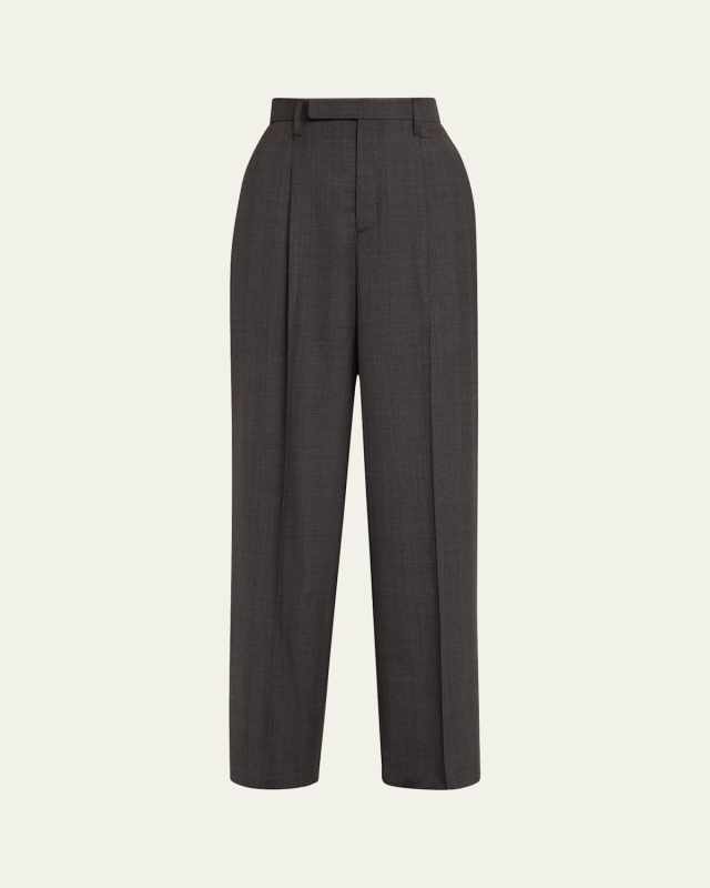 Pleated Wide Leg Wool Trousers