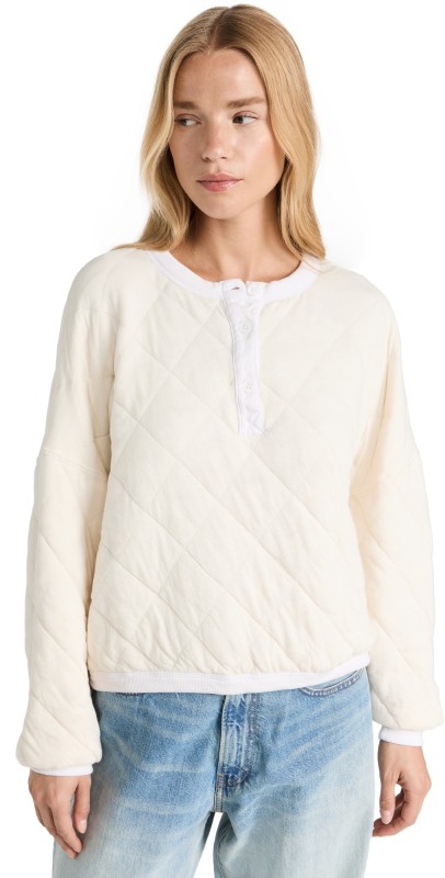 Stateside Quilted Oversized Henley Pullover Cream