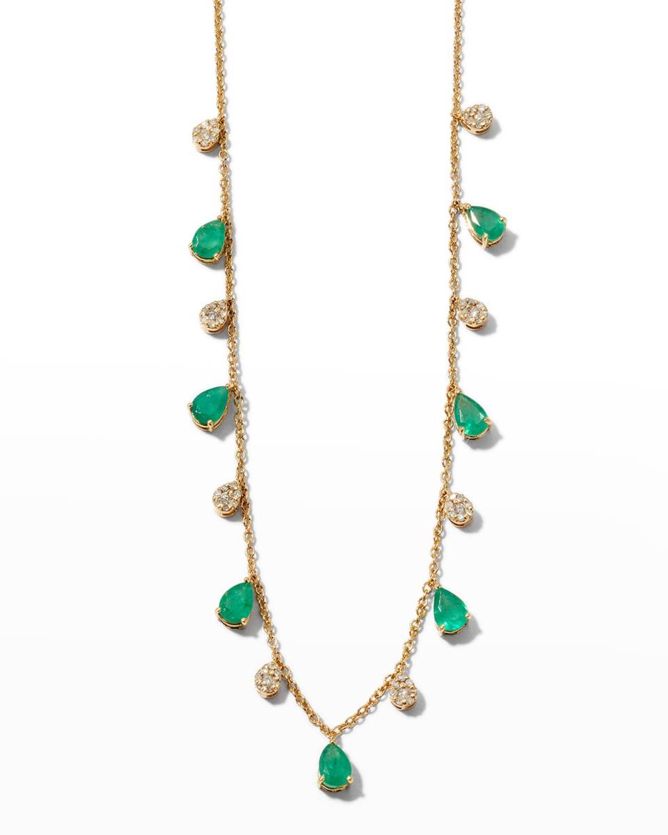 Pear Emerald and Diamond Shaker Necklace