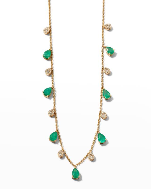 Pear Emerald and Diamond Shaker Necklace