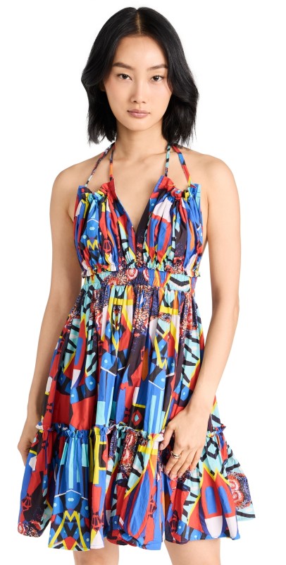 TRUTH Aria Halter Dress 36 Abstract Print Blue