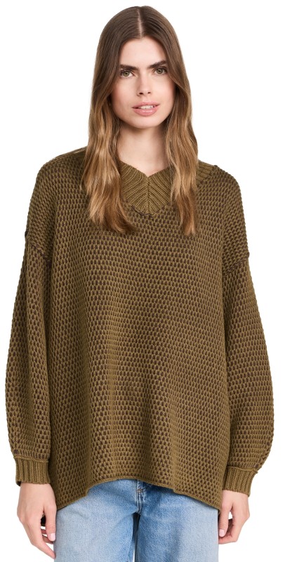 Free People Maisie Sweater Olive Fudge Combo
