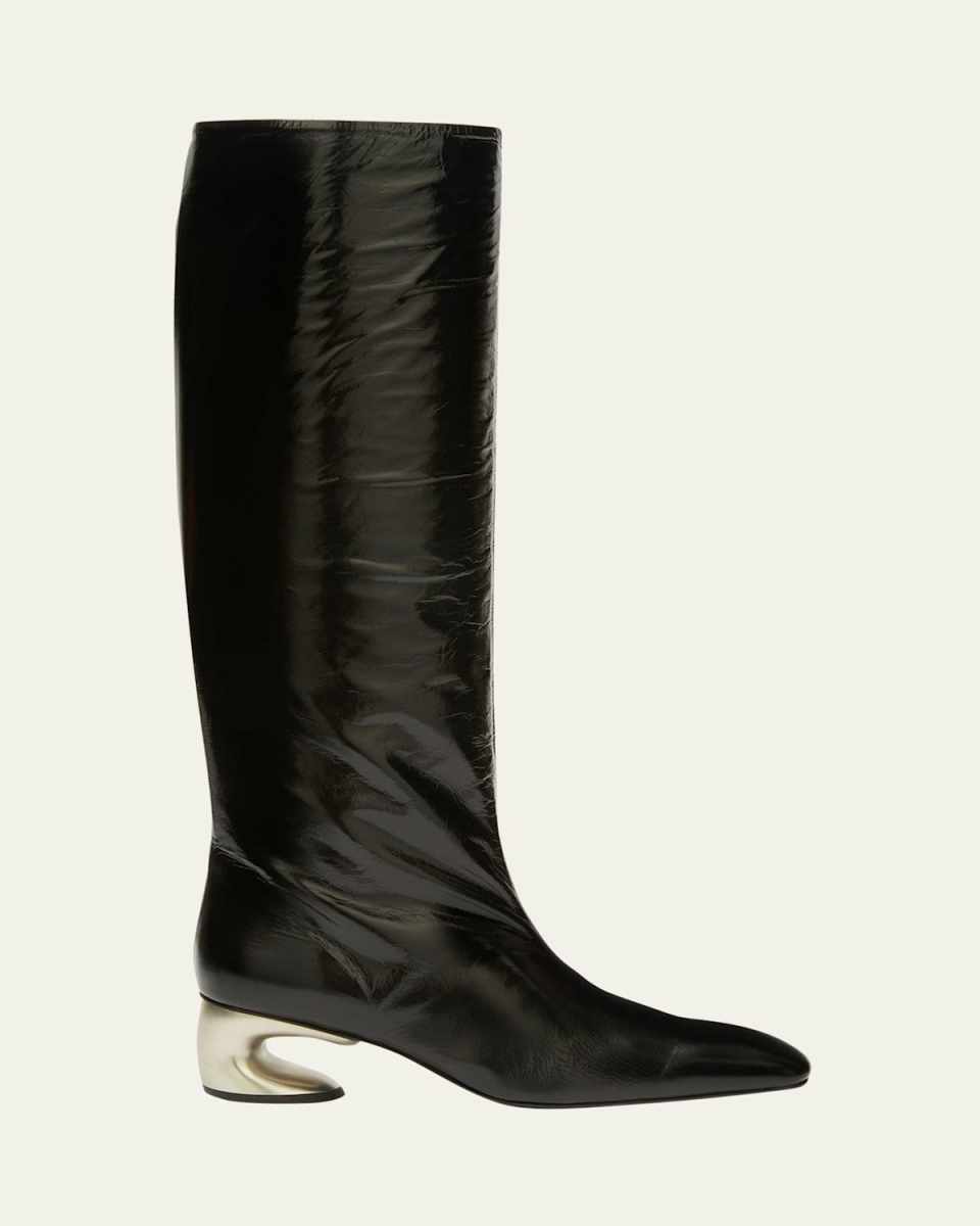 Crinkle Leather Knee Boots