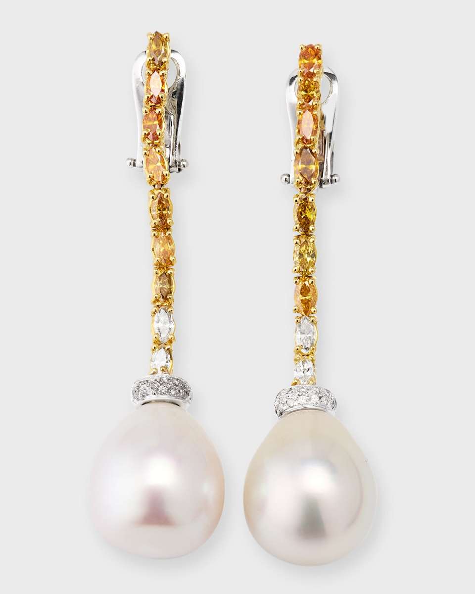 Two-Tone Diamond and Pearl Drop Earrings