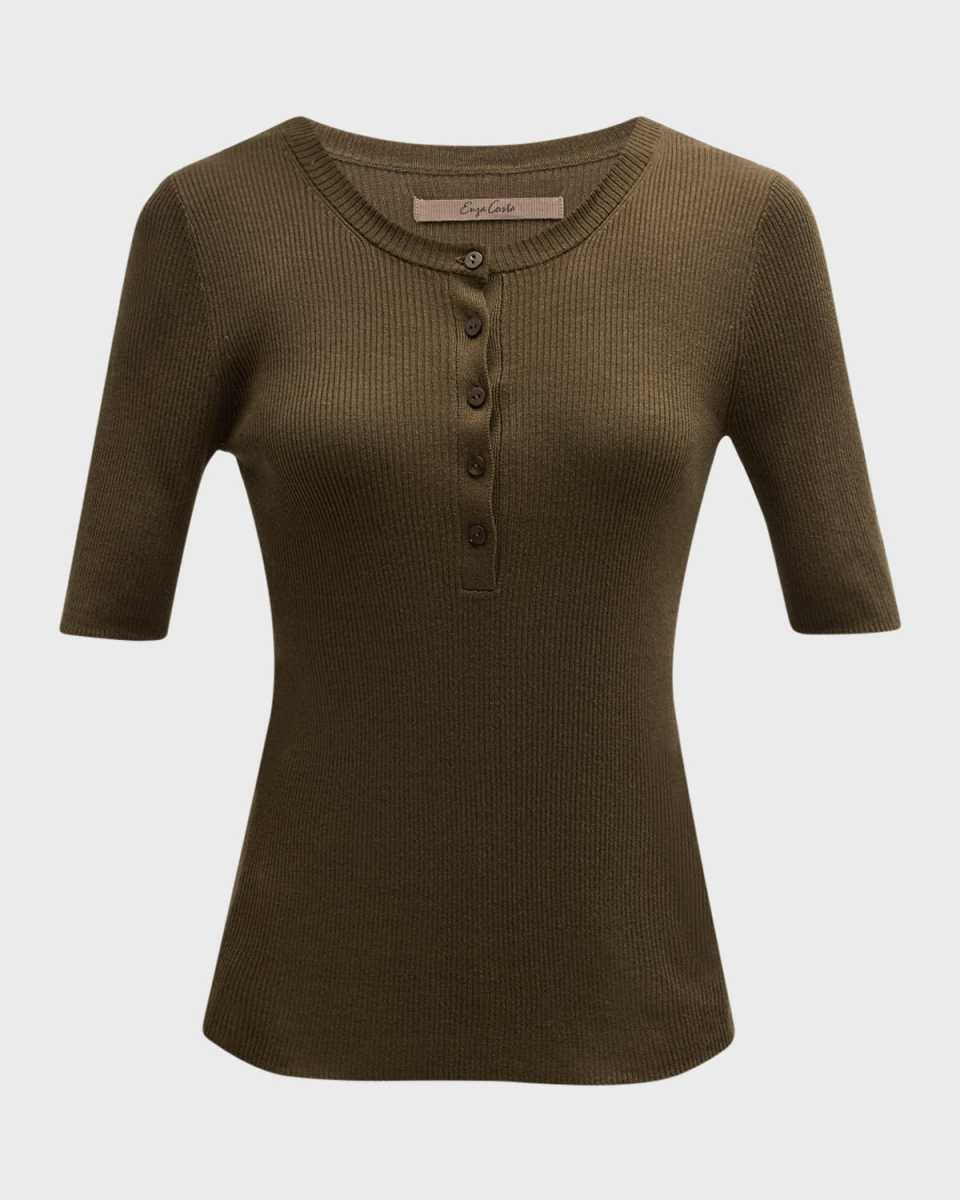 Silk Ribbed Half-Sleeve Henley