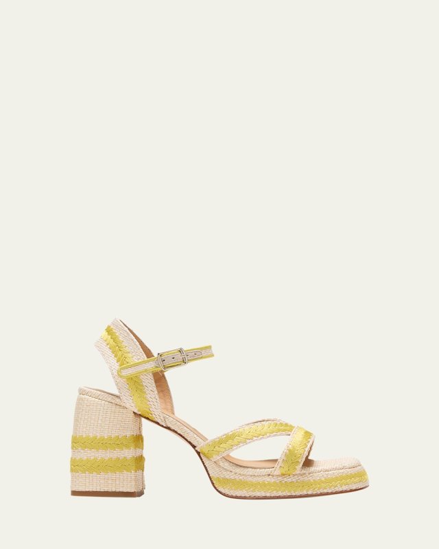 Vega Bicolor Raffia Ankle-Strap Sandals