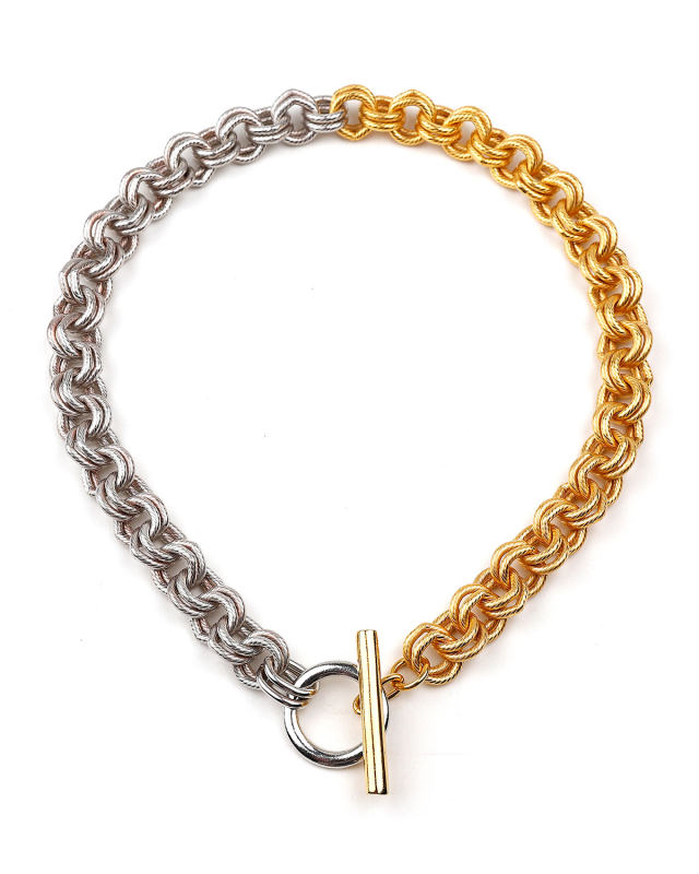 Two-Tone Double Circle Links Necklace