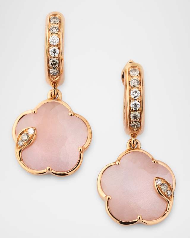 Ton Joli 18K Rose Gold Diamond Earrings with Pink Moonstone