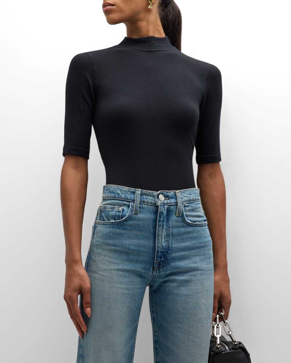 Ribbed Mock Neck T