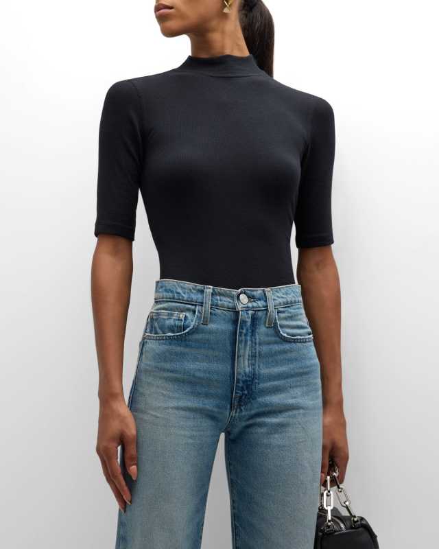 Ribbed Mock Neck T