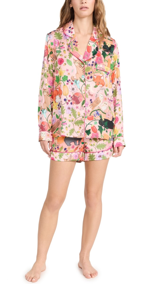 Karen Mabon Nocturnal Animalsong Sleeve with Shorts PJ Set Sunset