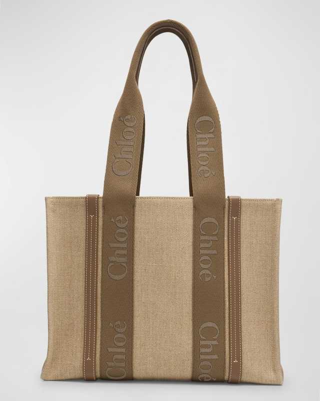 Woody Medium Tote Bag with Logo Webbing in Canvas