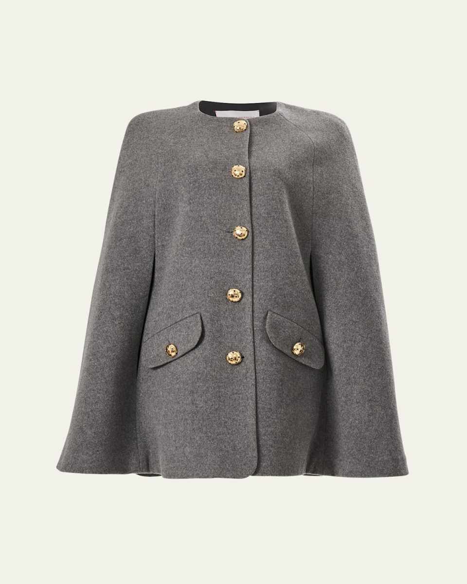 Button-Front Wool-Cashmere Cap